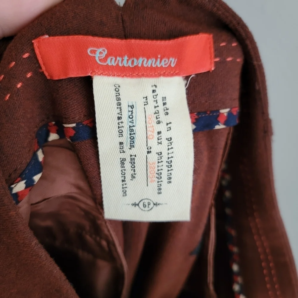 Cartonnier Monica Flannel Trousers in Bordeaux size 6P NWT
